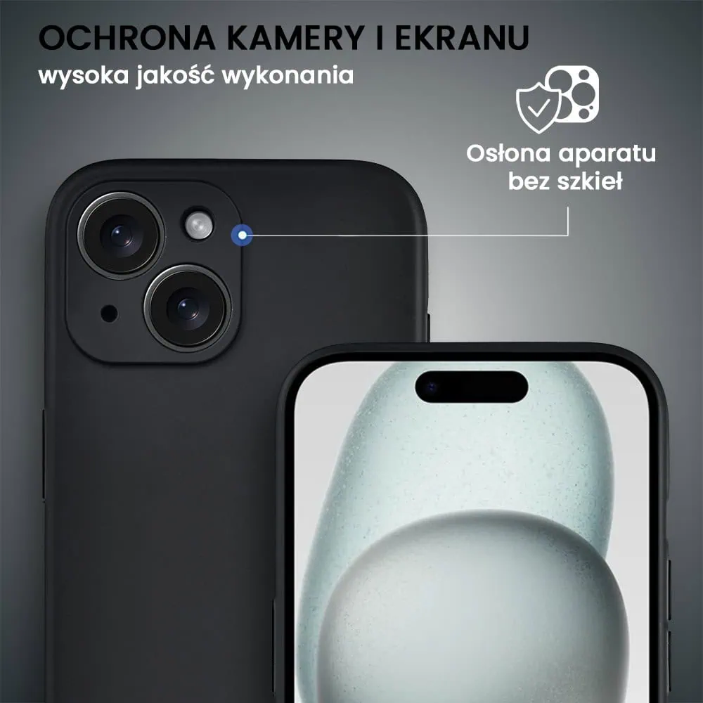 Etui do iPhone 15, crossbody z paskiem jak torebka, osłona aparatu, czarne