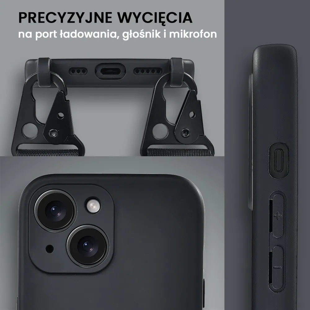 Etui do iPhone 14, crossbody z paskiem jak torebka, osłona aparatu, czarne