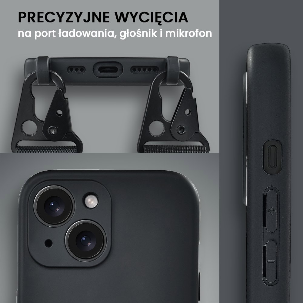Etui do iPhone 13, crossbody z paskiem jak torebka, osłona aparatu, czarne