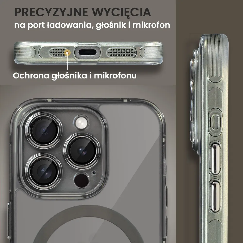 Etui do iPhone 15 Pro Max cienkie, wzmocnione, z ochroną anti shock oraz głośników, naturalnie tytanowe