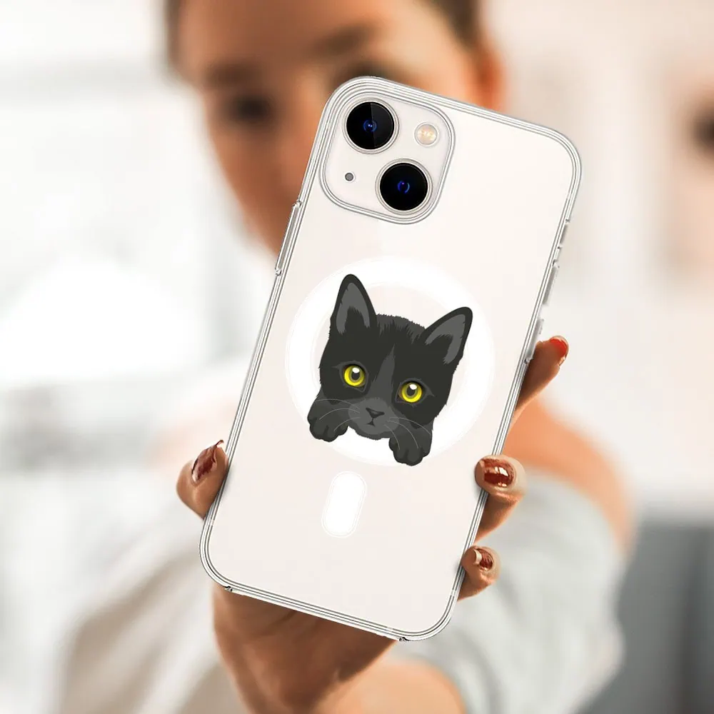 Etui do iPhone 14, twardy tył, kot bombajski, przeźroczyste