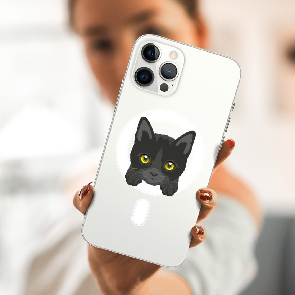 Etui do iPhone 12 Pro, twardy tył, kot bombajski, przeźroczyste