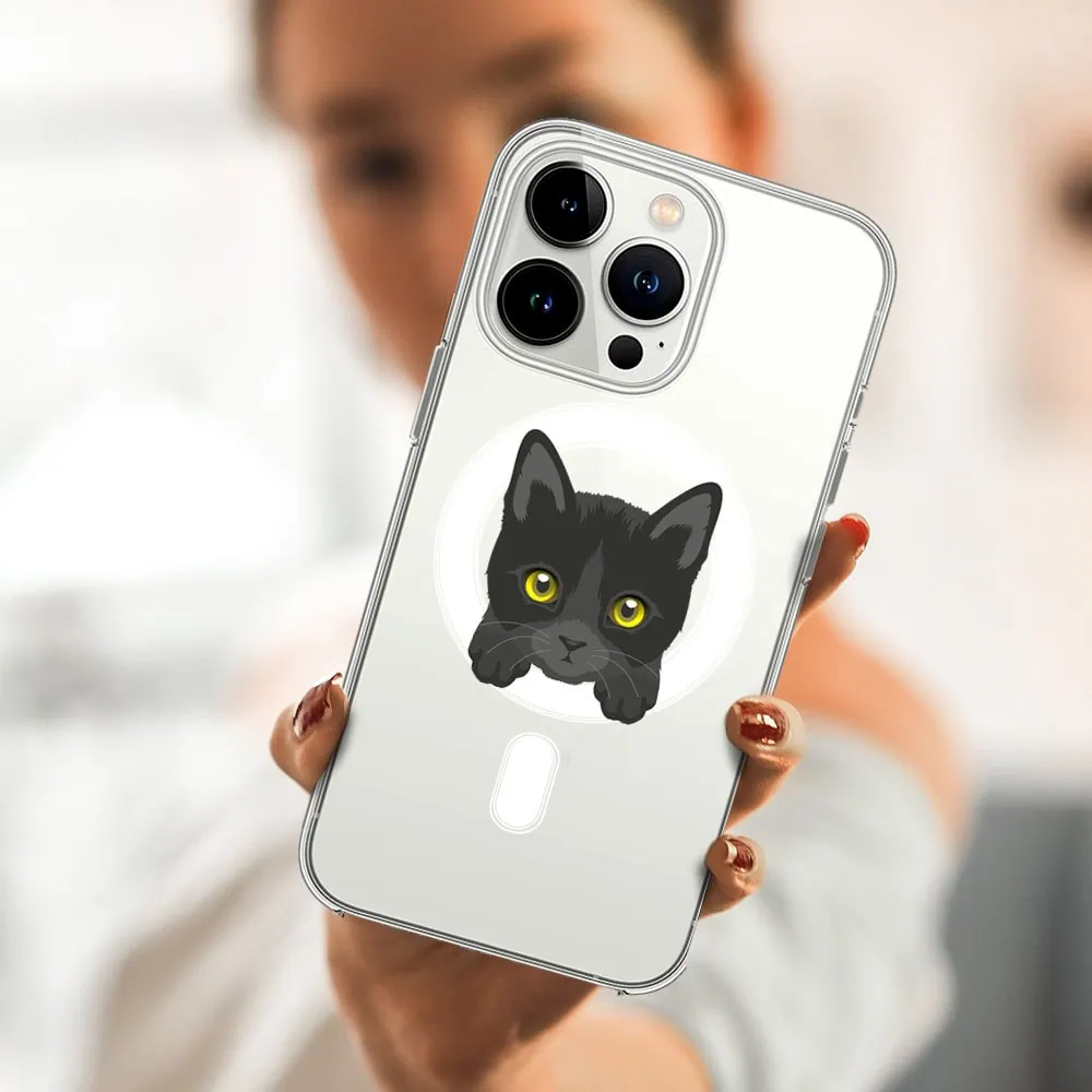 Etui do iPhone 14 Pro, twardy tył, kot bombajski, przeźroczyste