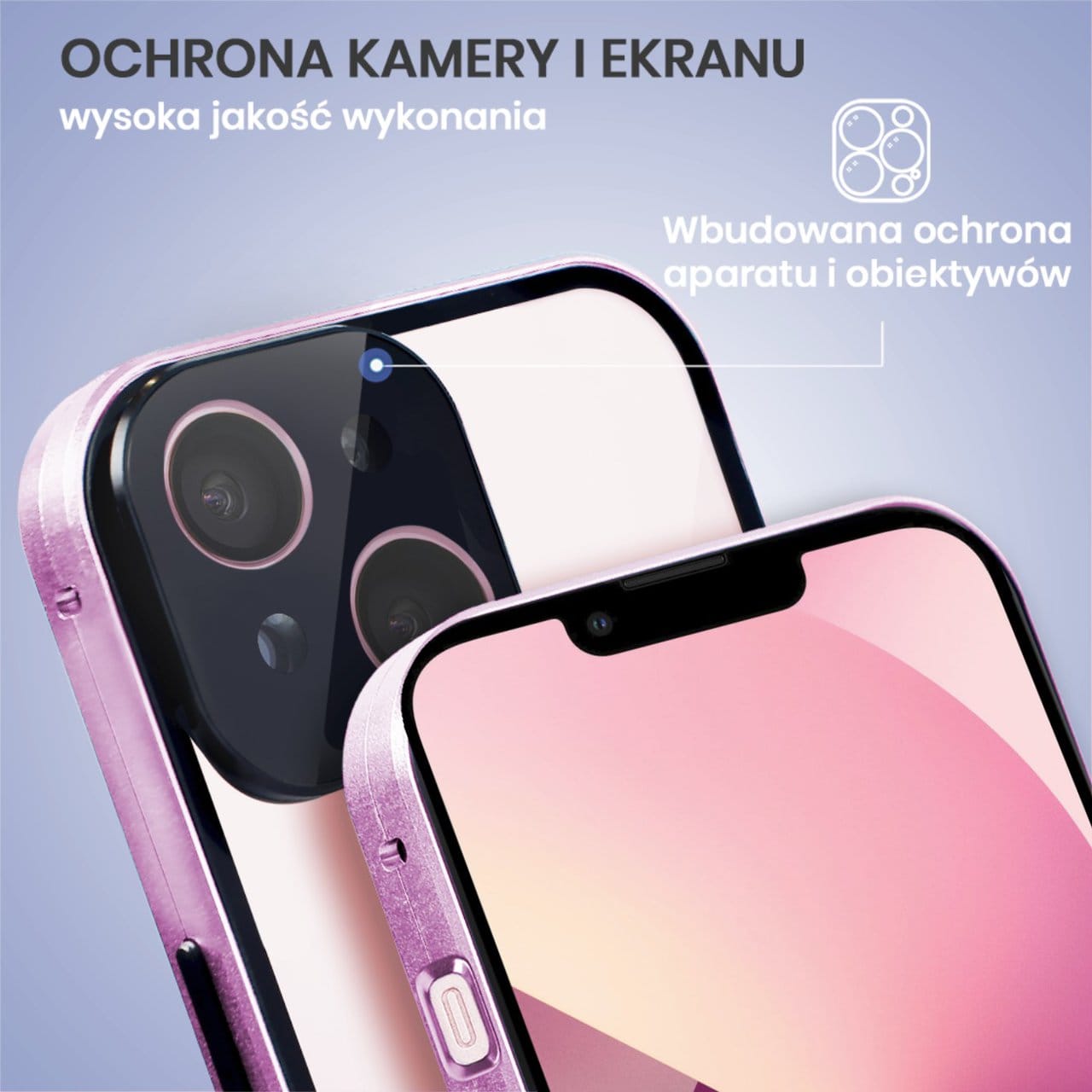 Obudowa do iPhone 13 podwójna szyba i aluminium 360° przód + tył magnetyczna, z osłoną aparatu, fioletowa