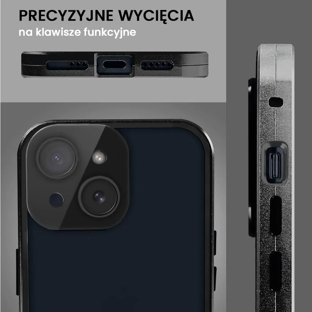 Obudowa do iPhone 13, pancerna szyba i aluminium 360° przód + tył magnetyczna, z osłoną aparatu i szkłem prywatyzującym, czarna