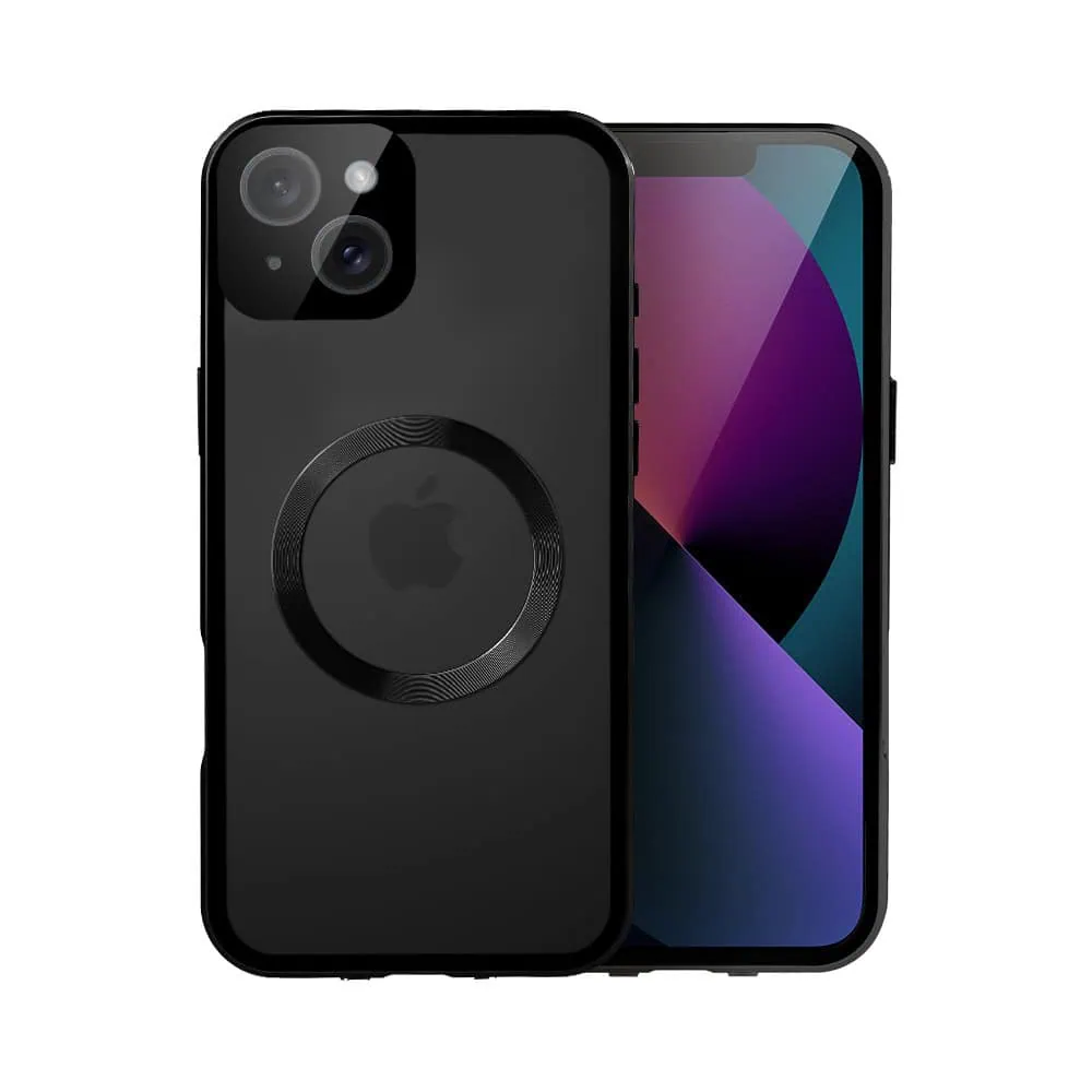 Obudowa do iPhone 13 podwójna szyba i aluminium 360° przód + tył magnetyczna, matowy tył, z MagSafe i osłoną aparatu, czarna