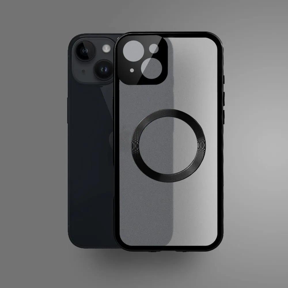 Obudowa do iPhone 13 podwójna szyba i aluminium 360° przód + tył magnetyczna, matowy tył, z MagSafe i osłoną aparatu, czarna