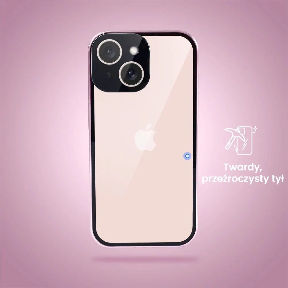 Obudowa do iPhone 13 podwójna szyba i polerowane aluminium 360° magnetyczna, z osłoną aparatu, różowa