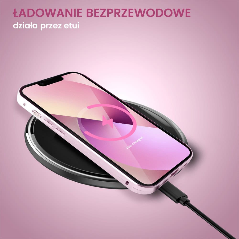 Obudowa do iPhone 13 podwójna szyba i polerowane aluminium 360° magnetyczna, z osłoną aparatu, różowa