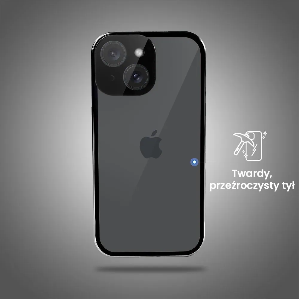 Obudowa do iPhone 13 podwójna szyba i polerowane aluminium 360° magnetyczna, z osłoną aparatu, czarna