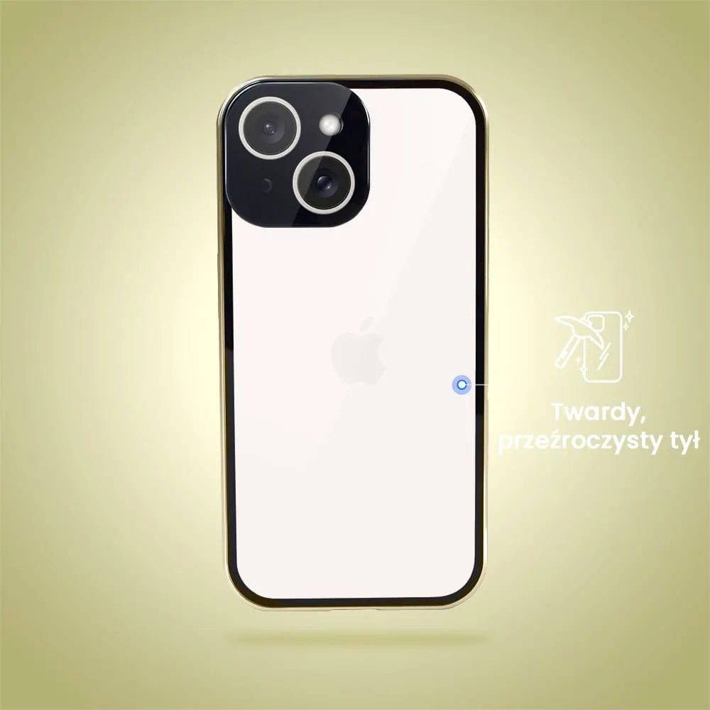 Obudowa do iPhone 14, podwójna szyba i polerowane aluminium 360° magnetyczna, z osłoną aparatu, złota