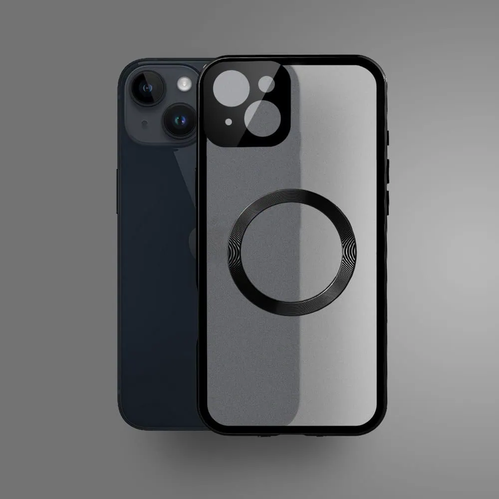 Obudowa do iPhone 14 Plus podwójna szyba i aluminium 360° przód + tył magnetyczna, matowy tył, z MagSafe i osłoną aparatu, czarna