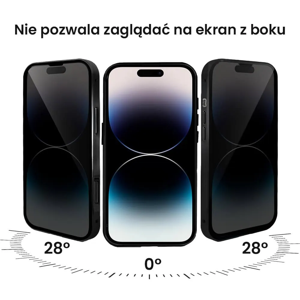 Obudowa do iPhone 14 Pro, podwójna szyba i aluminium 360° przód + tył magnetyczna, z osłoną aparatu i szkłem prywatyzującym, czarna