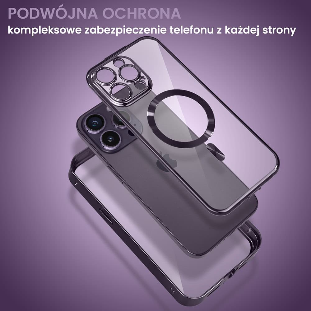 Obudowa do iPhone 14 Pro, podwójna szyba i polerowane aluminium 360° zamykany przód + tył z MagSafe, purpurowa