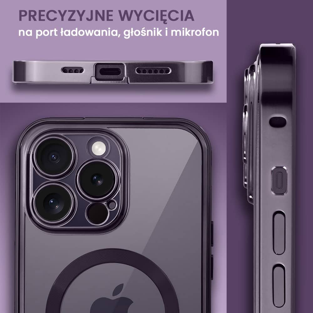 Obudowa do iPhone 14 Pro, podwójna szyba i polerowane aluminium 360° zamykany przód + tył z MagSafe, purpurowa