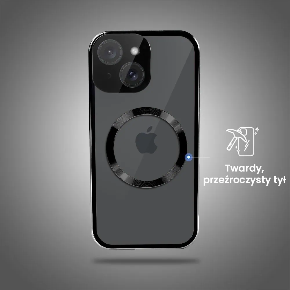 Obudowa do iPhone 14 podwójna szyba i aluminium 360° przód + tył magnetyczna, z Magsafe i osłoną aparatu, czarna