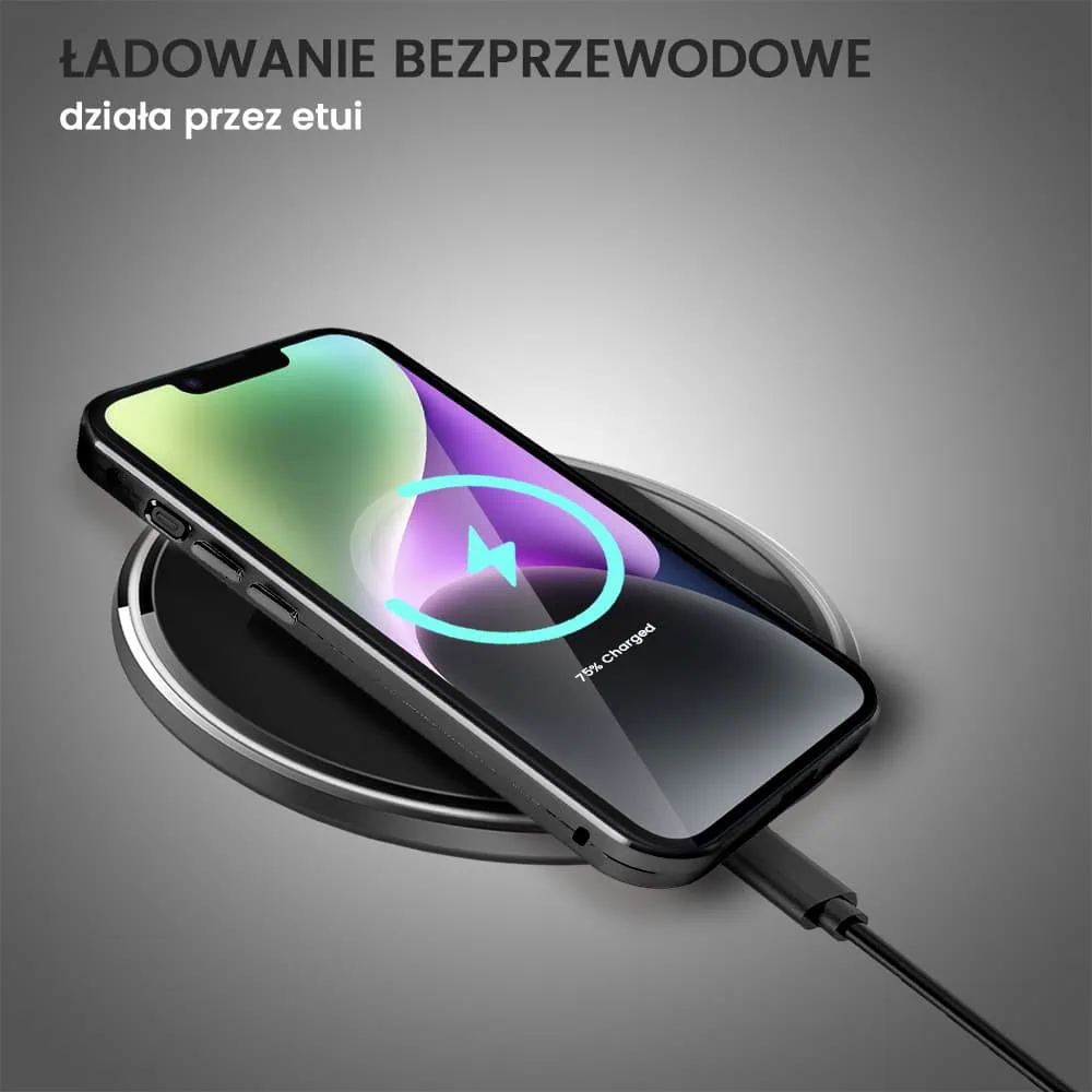 Obudowa do iPhone 14 podwójna szyba i aluminium 360° przód + tył magnetyczna, z Magsafe i osłoną aparatu, czarna