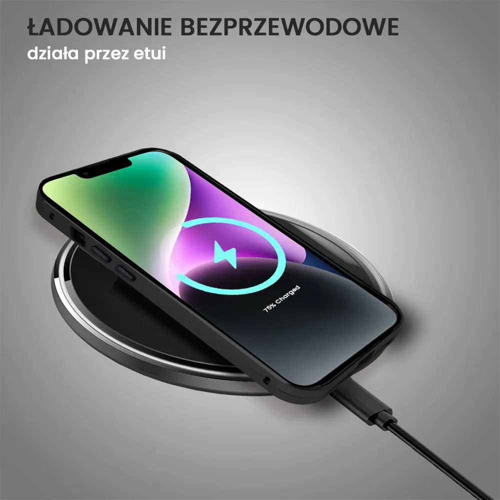 Obudowa do iPhone 14 podwójna szyba i aluminium 360° przód + tył magnetyczna, z osłoną aparatu, czarna