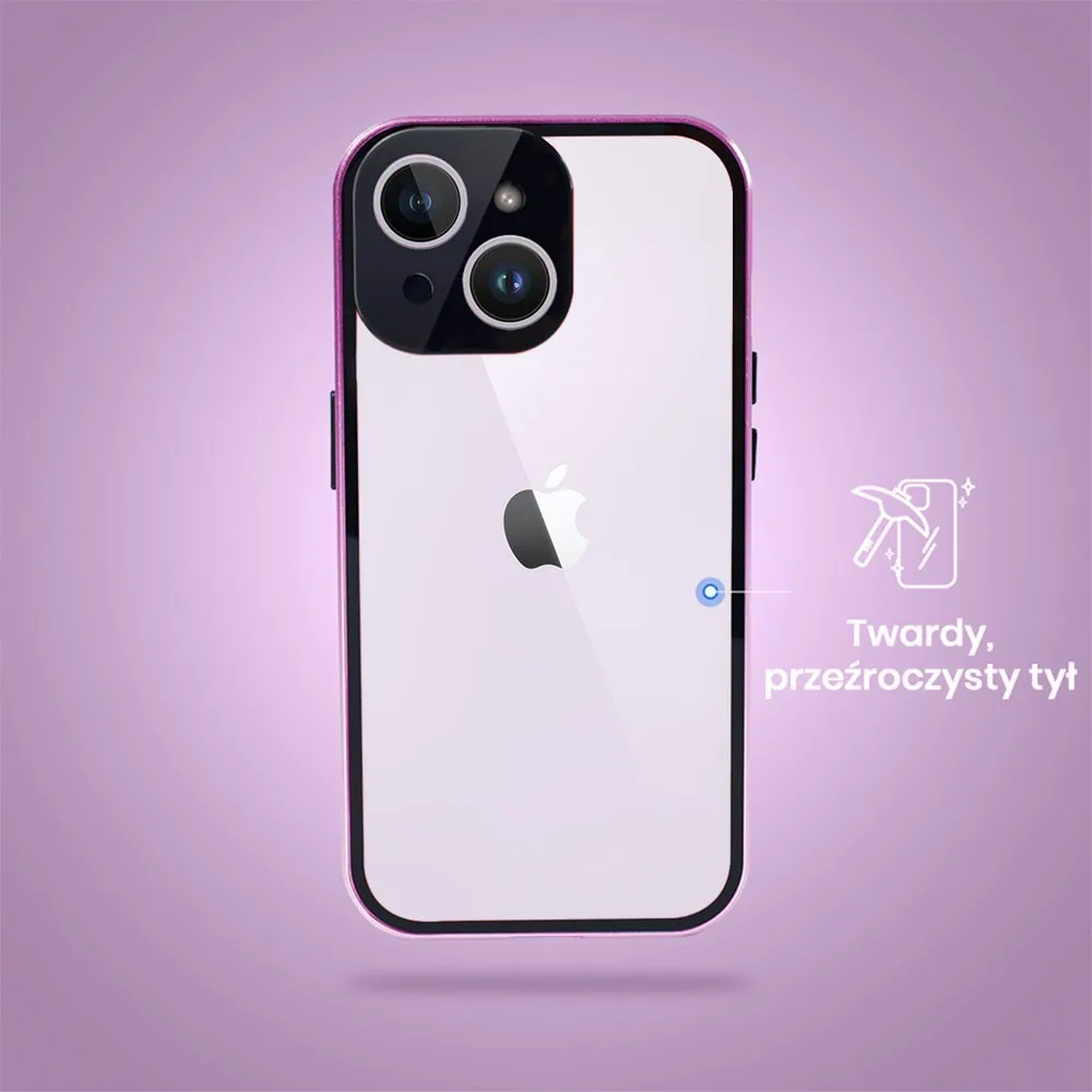 Obudowa do iPhone 14 podwójna szyba i aluminium 360° przód + tył magnetyczna, z osłoną aparatu, fioletowa