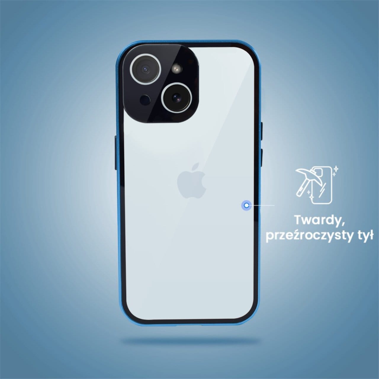 Obudowa do iPhone 15 Plus, podwójna szyba i aluminium 360° przód + tył magnetyczna, z osłoną aparatu, niebieska