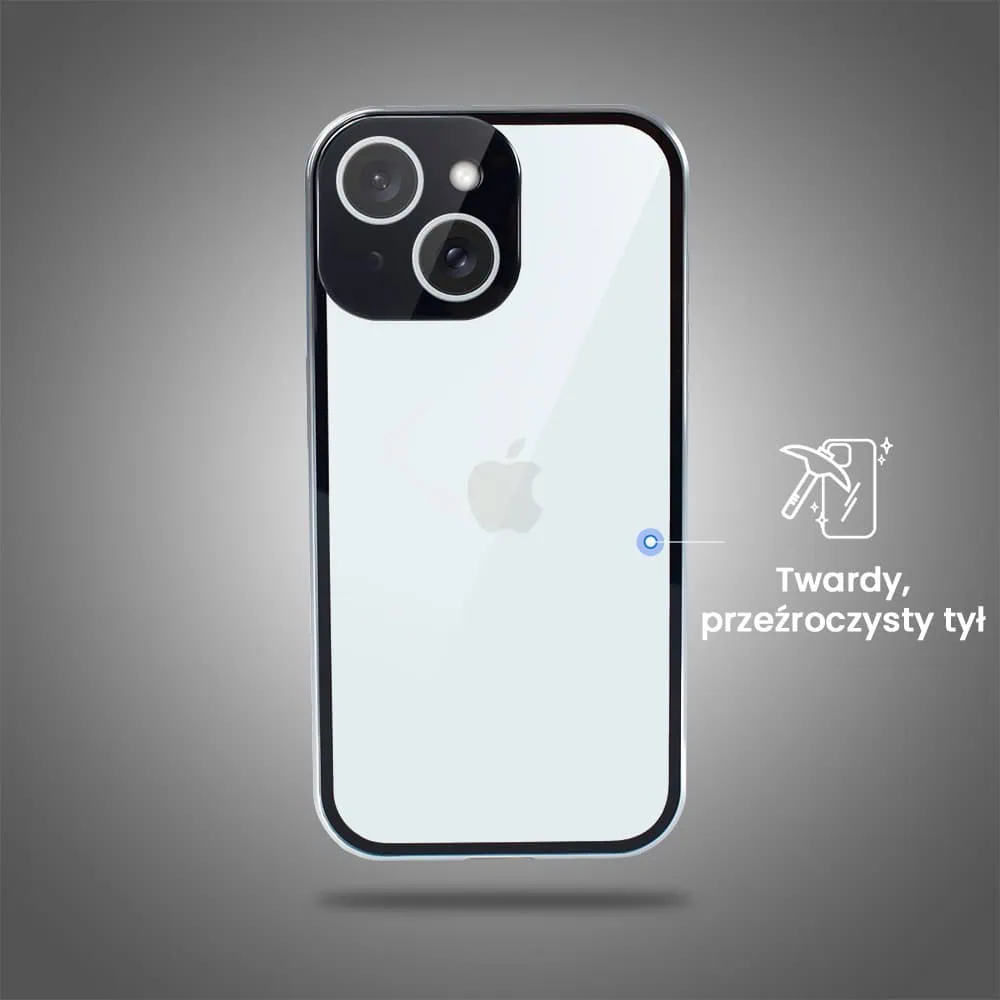 Obudowa do iPhone 15 Plus, podwójna szyba i polerowane aluminium 360° magnetyczna, z osłoną aparatu, srebrna