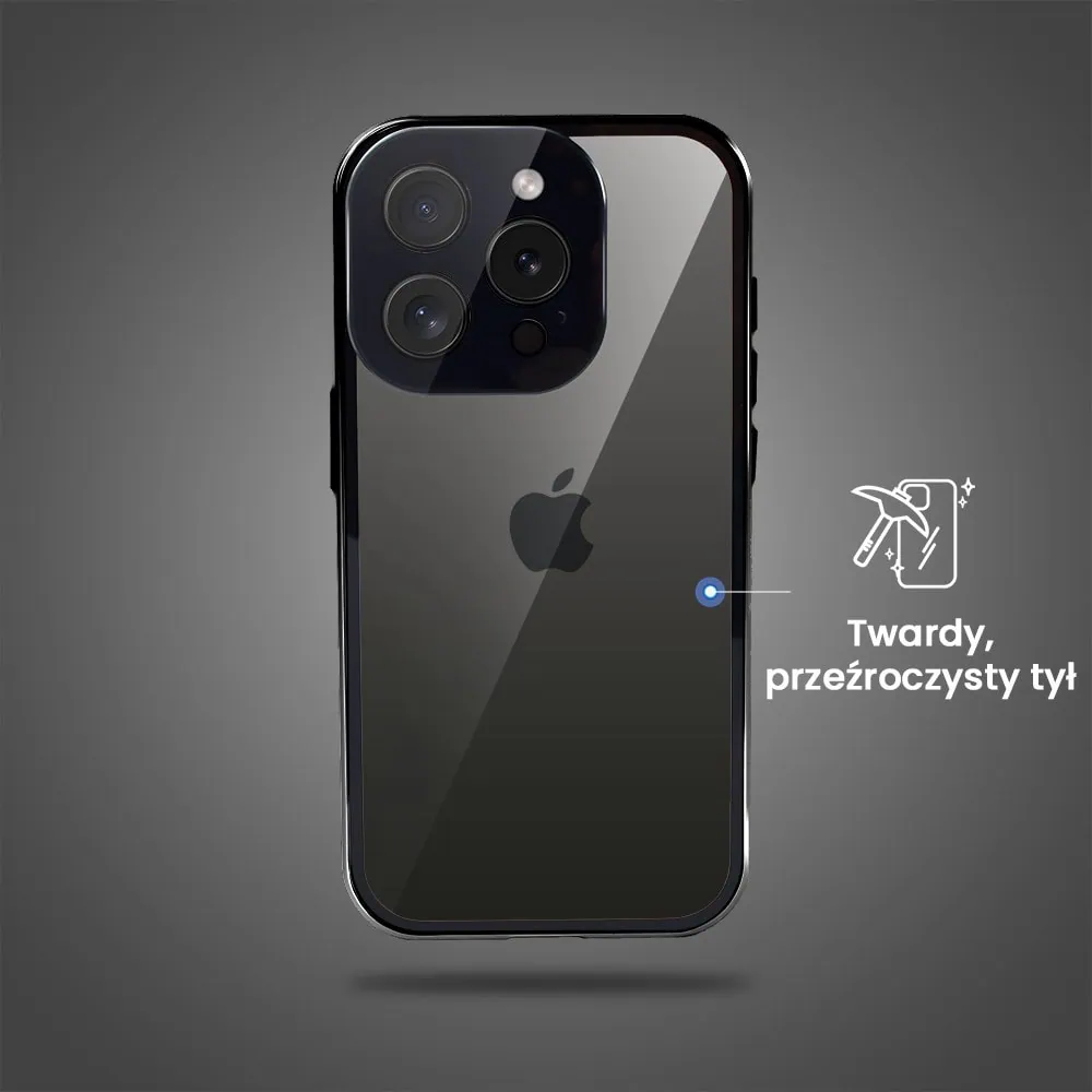 Obudowa do iPhone 15 Pro Max podwójna szyba i polerowane aluminium 360° magnetyczna, z osłoną aparatu, czarna