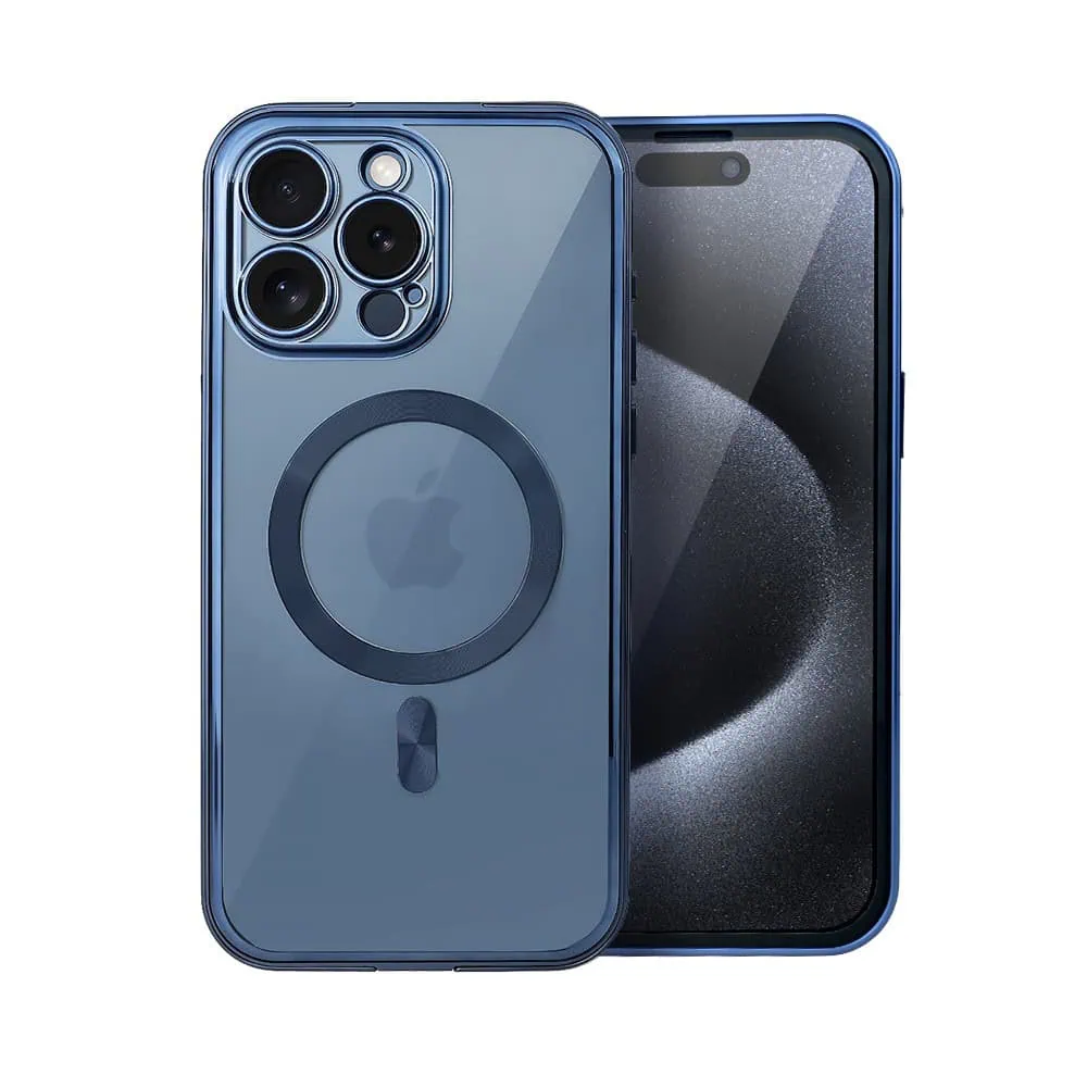 Obudowa do iPhone 15 Pro, podwójna szyba i polerowane aluminium 360° zamykany przód + tył z MagSafe, granatowa