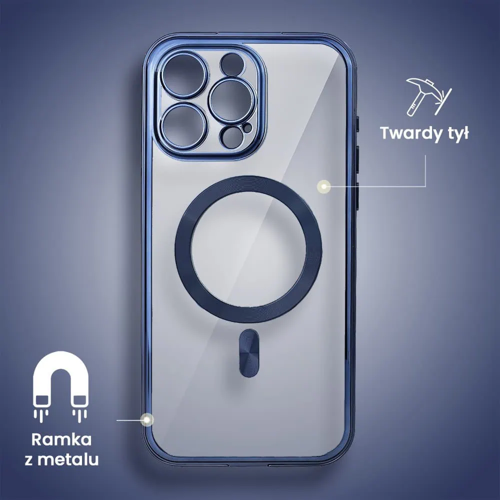 Obudowa do iPhone 15 Pro, podwójna szyba i polerowane aluminium 360° zamykany przód + tył z MagSafe, granatowa