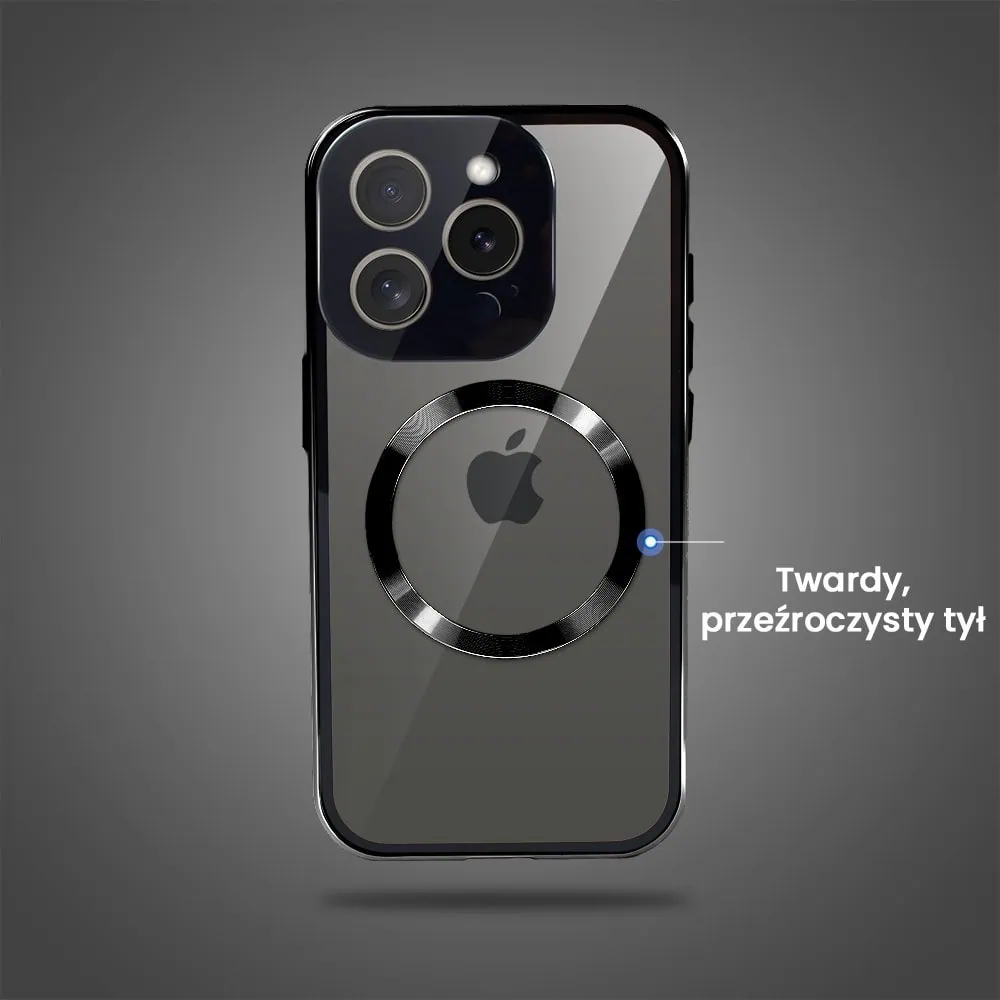 Obudowa do iPhone 15 Pro podwójna szyba i aluminium 360° przód + tył magnetyczna, z Magsafe i osłoną aparatu, czarna