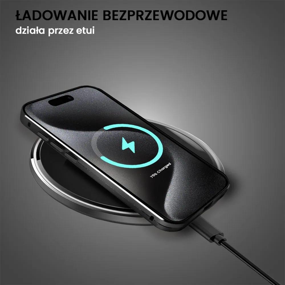 Obudowa do iPhone 15 Pro podwójna szyba i aluminium 360° przód + tył magnetyczna, z Magsafe i osłoną aparatu, czarna