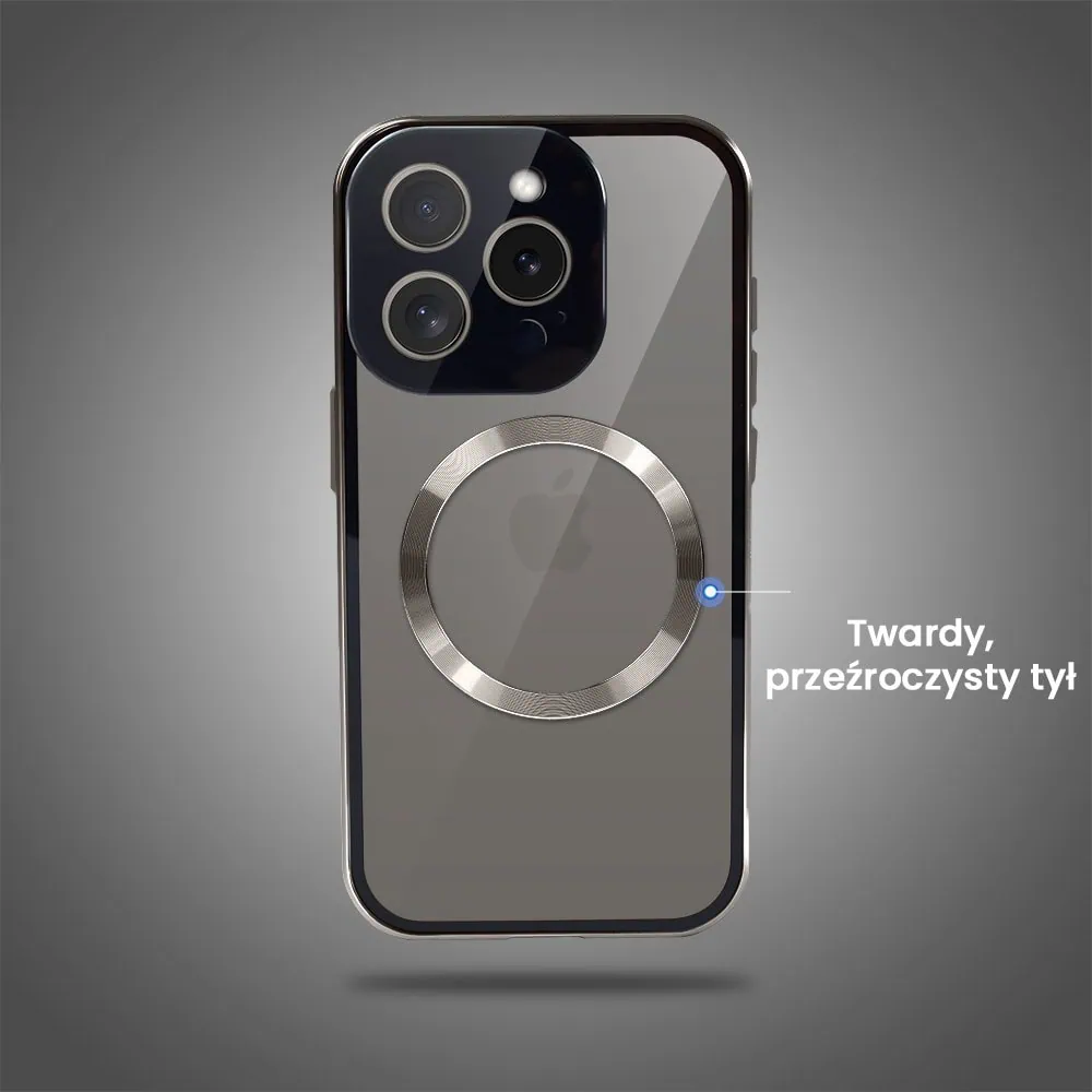 Obudowa do iPhone 15 Pro Max podwójna szyba i aluminium 360° przód + tył magnetyczna, z Magsafe i osłoną aparatu, tytanowa