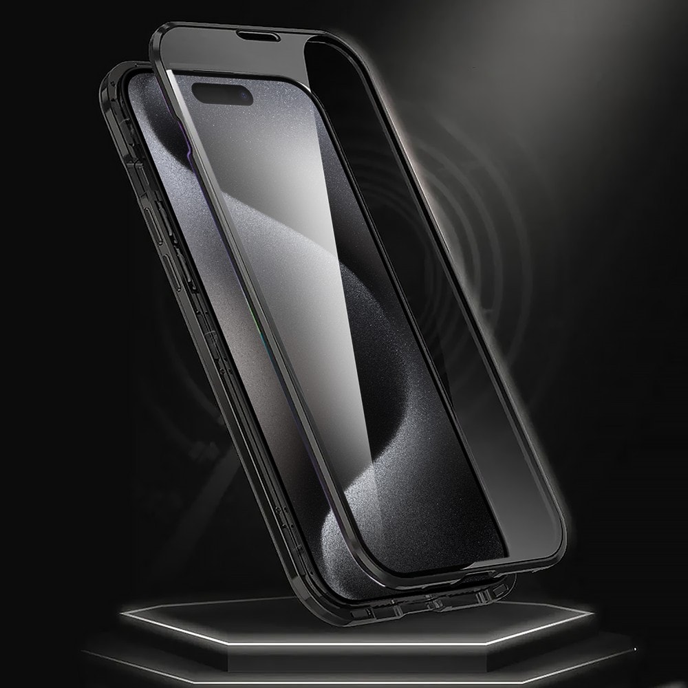 Obudowa do iPhone 13 Pro Max podwójna szyba i aluminium 360° przód + tył magnetyczna, z osłoną aparatu, czarna