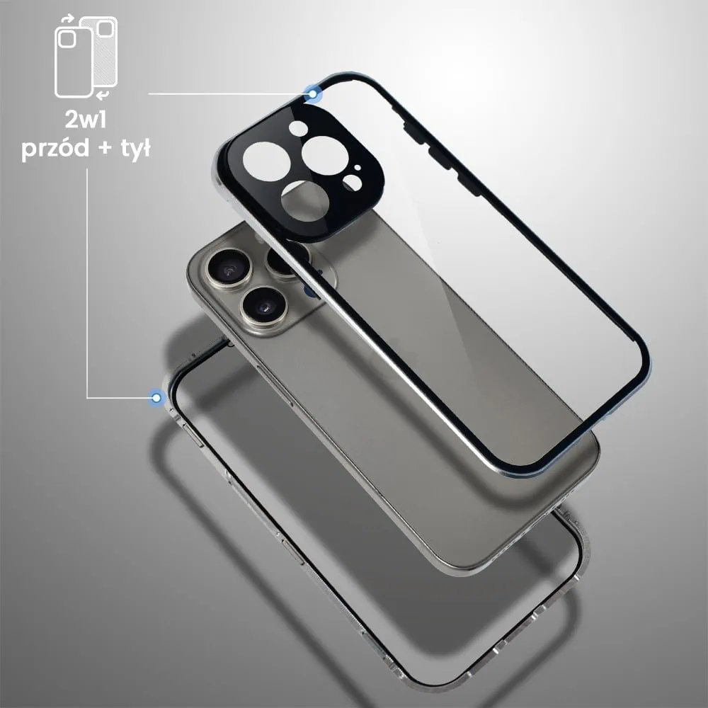 Obudowa do iPhone, pancerna szyba i aluminium 360° przód + tył magnetyczna