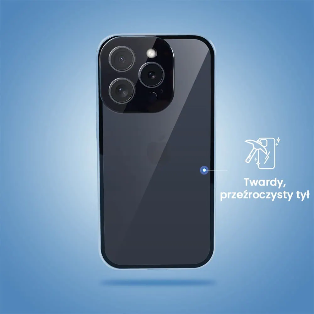 Obudowa do iPhone 15 Pro podwójna szyba i polerowane aluminium 360° magnetyczna, z osłoną aparatu, niebieska