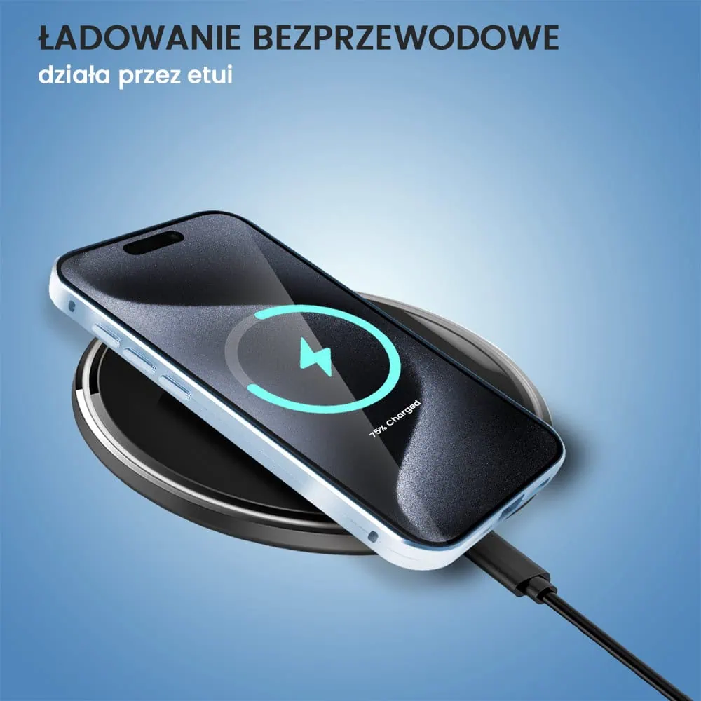 Obudowa do iPhone 15 Pro podwójna szyba i polerowane aluminium 360° magnetyczna, z osłoną aparatu, niebieska