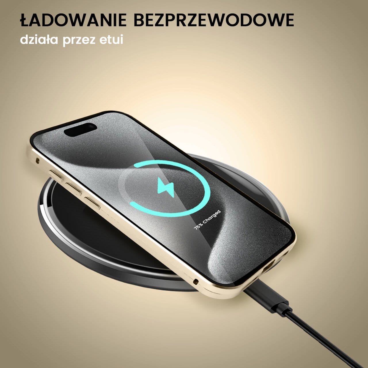 Obudowa do iPhone 15 Pro podwójna szyba i polerowane aluminium 360° magnetyczna, z osłoną aparatu, złota