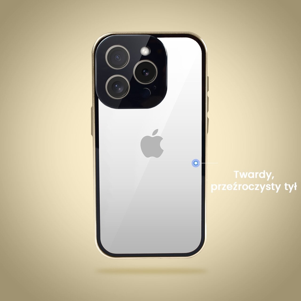 Obudowa do iPhone 15 Pro podwójna szyba i polerowane aluminium 360° magnetyczna, z osłoną aparatu, złota