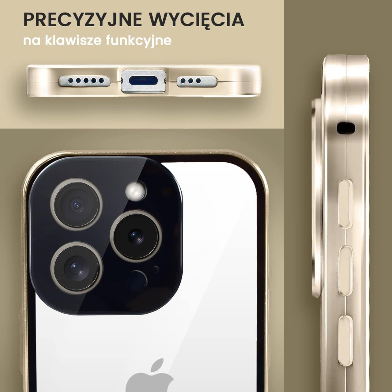 Obudowa do iPhone 15 Pro podwójna szyba i polerowane aluminium 360° magnetyczna, z osłoną aparatu, złota