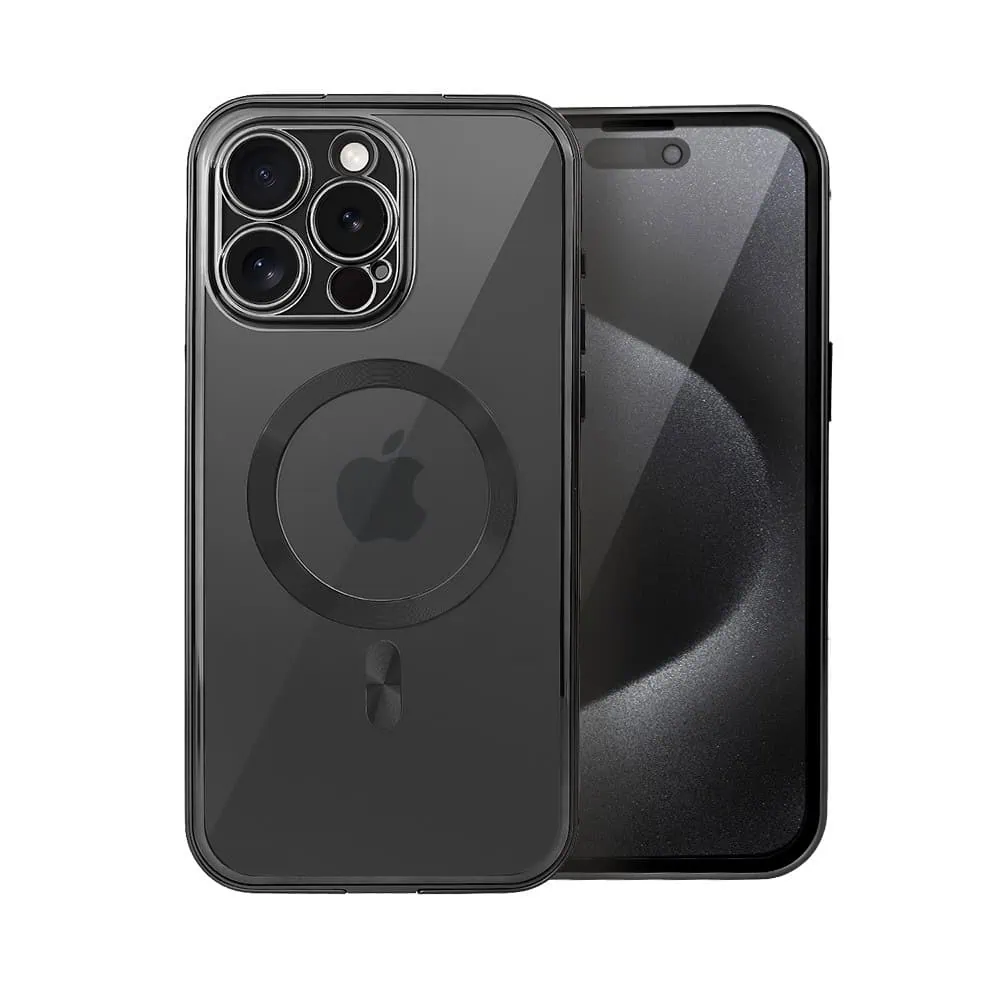 Obudowa do iPhone 15 Pro, podwójna szyba i polerowane aluminium 360° zamykany przód + tył z MagSafe, czarna