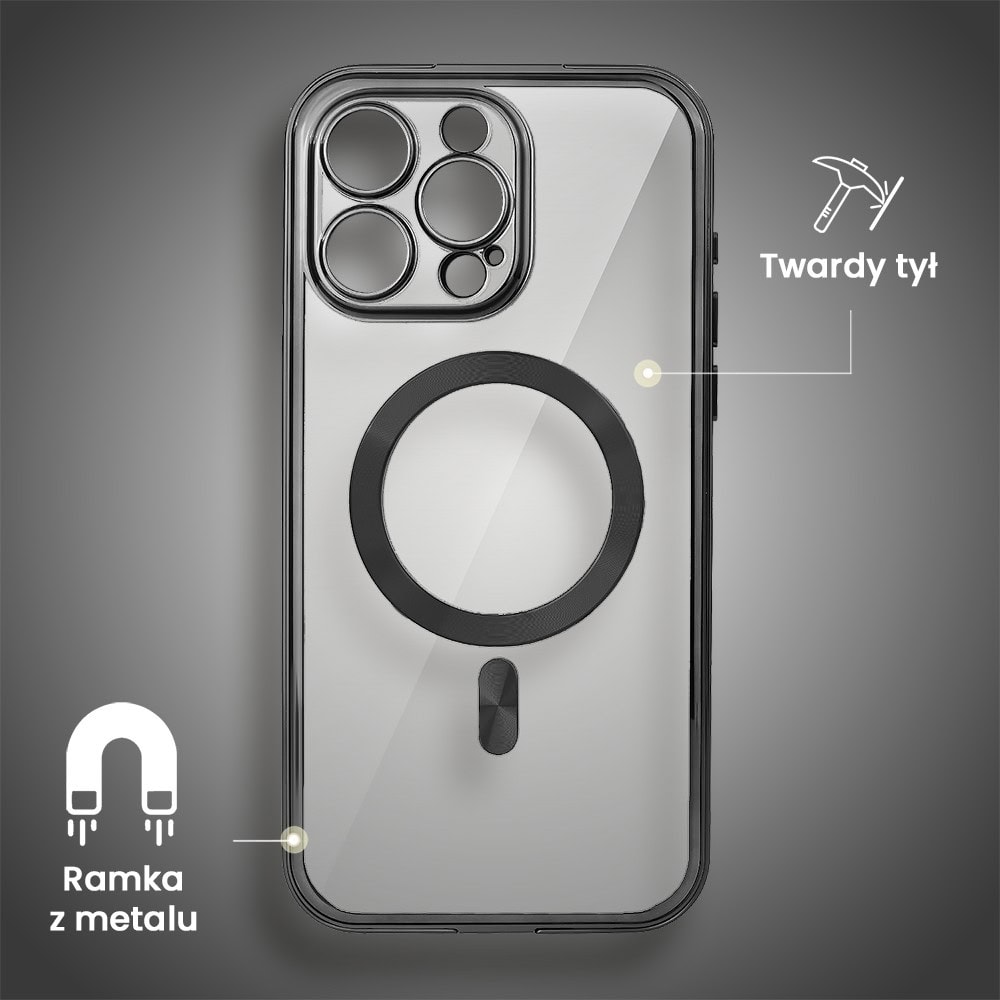 Obudowa do iPhone 15 Pro, podwójna szyba i polerowane aluminium 360° zamykany przód + tył z MagSafe, czarna