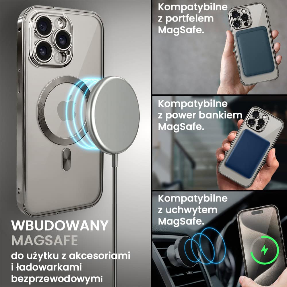 Obudowa do iPhone 15 Pro, podwójna szyba i polerowane aluminium 360° zamykany przód + tył z MagSafe, tytanowa