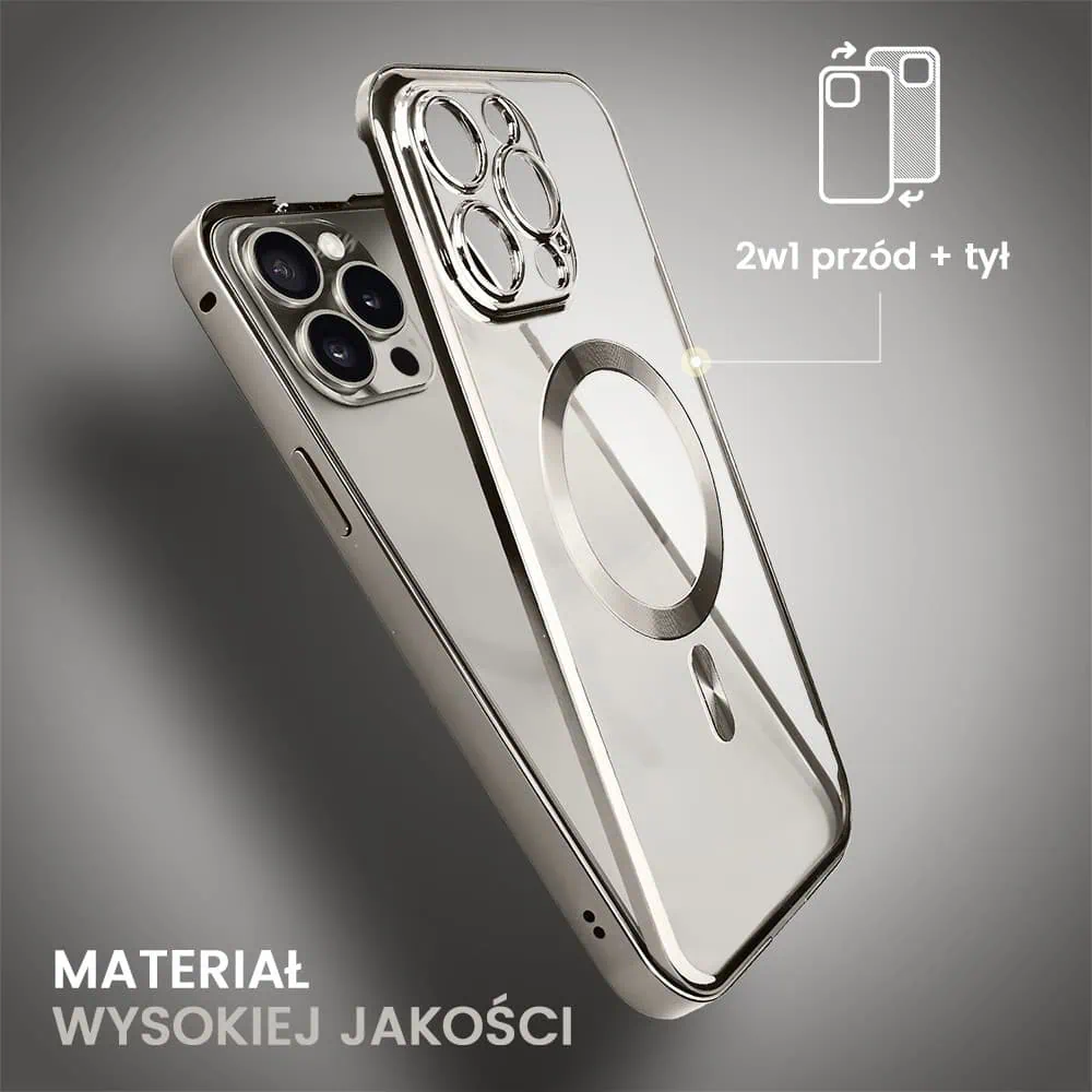 Obudowa do iPhone 15 Pro, podwójna szyba i polerowane aluminium 360° zamykany przód + tył z MagSafe, tytanowa