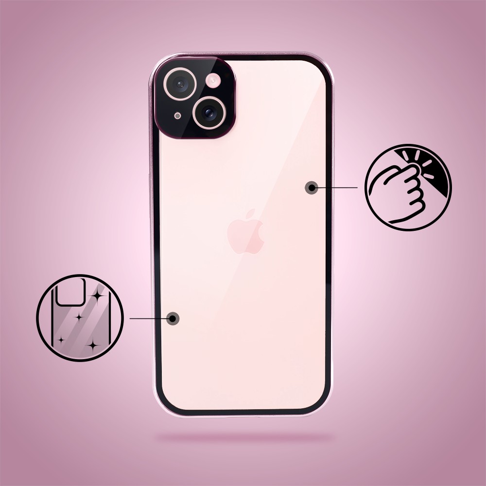 Obudowa do iPhone 15 podwójna szyba i aluminium 360° przód + tył magnetyczna, z osłoną aparatu, różowa