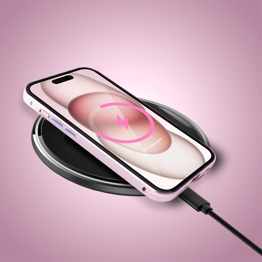 Obudowa do iPhone 15 podwójna szyba i aluminium 360° przód + tył magnetyczna, z osłoną aparatu, różowa