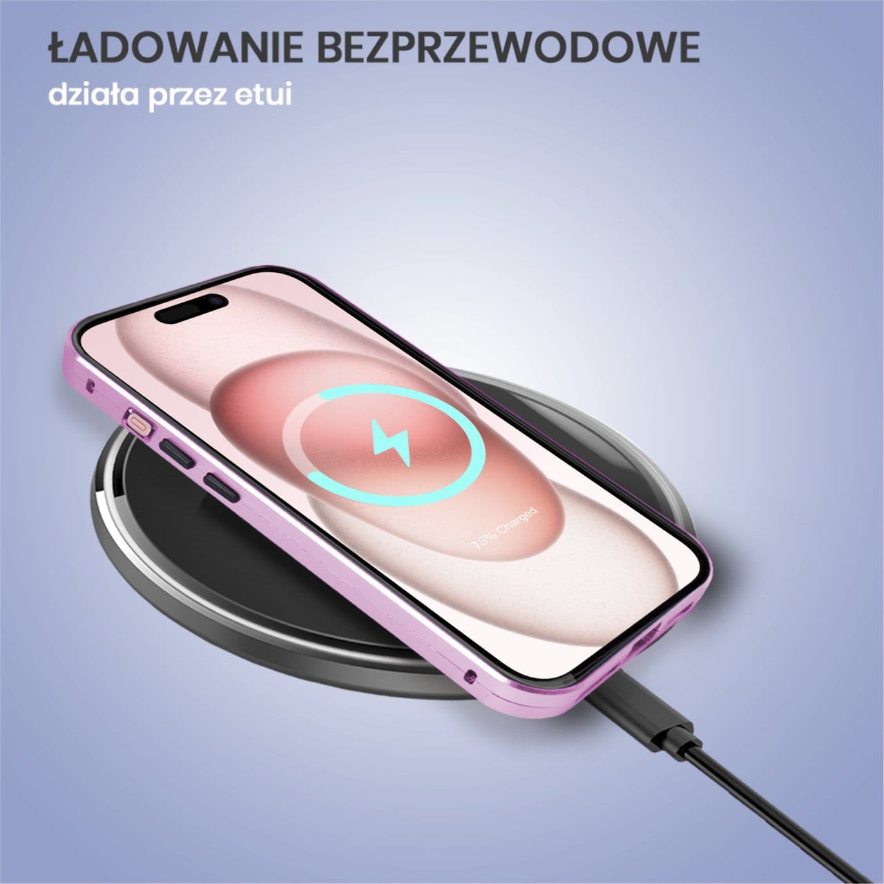 Obudowa do iPhone 15 podwójna szyba i aluminium 360° przód + tył magnetyczna, z osłoną aparatu, fioletowa