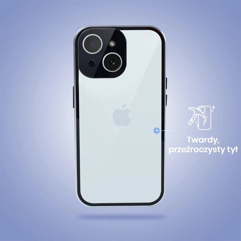 Obudowa do iPhone 15 podwójna szyba i aluminium 360° przód + tył magnetyczna, z osłoną aparatu, srebrna