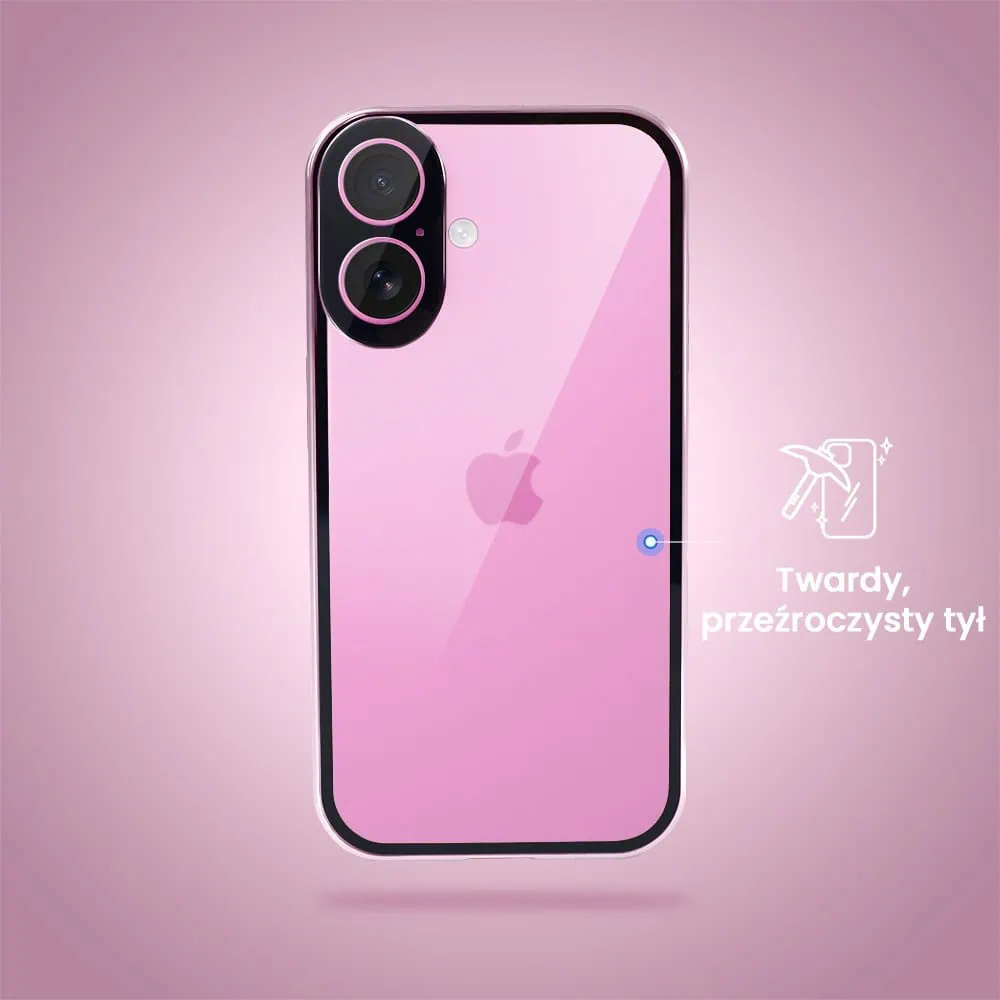 Obudowa do iPhone 16 Plus podwójna szyba i polerowane aluminium 360° magnetyczna, z osłoną aparatu, różowa