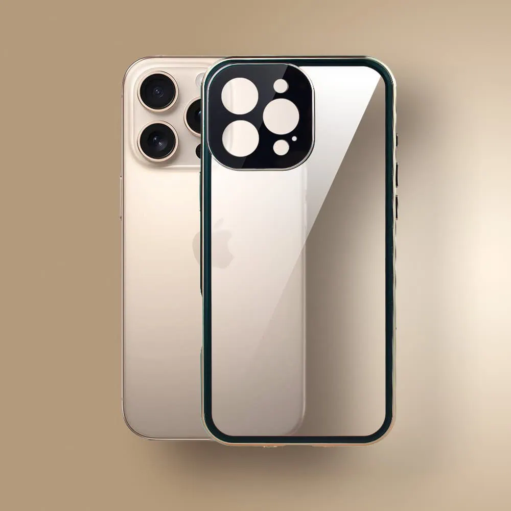Obudowa do iPhone 16 Pro, podwójna szyba i aluminium 360° przód + tył magnetyczna, z osłoną aparatu i szkłem prywatyzującym, złota