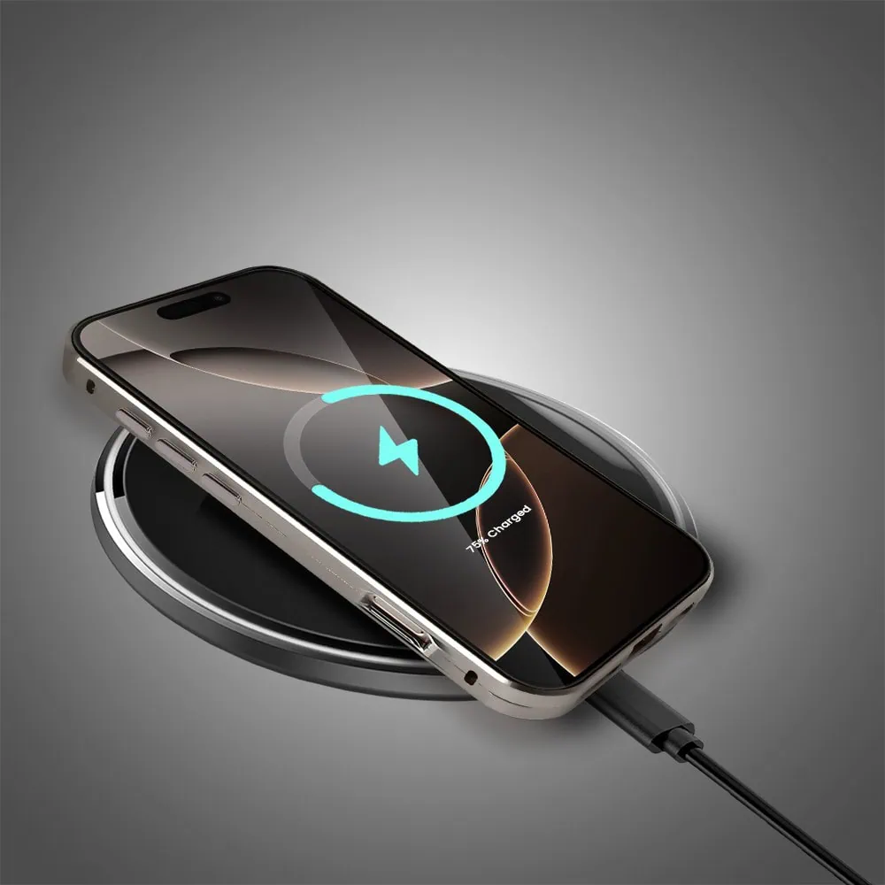 Obudowa do iPhone 16 Pro podwójna szyba i polerowane aluminium 360° magnetyczna, z osłoną aparatu, tytanowa