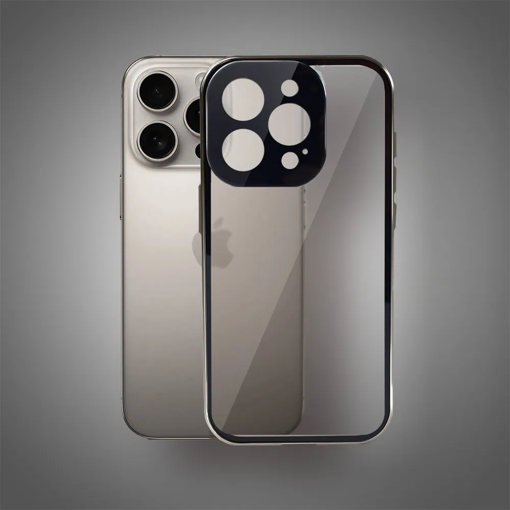 Obudowa do iPhone 16 Pro podwójna szyba i polerowane aluminium 360° magnetyczna, z osłoną aparatu, tytanowa
